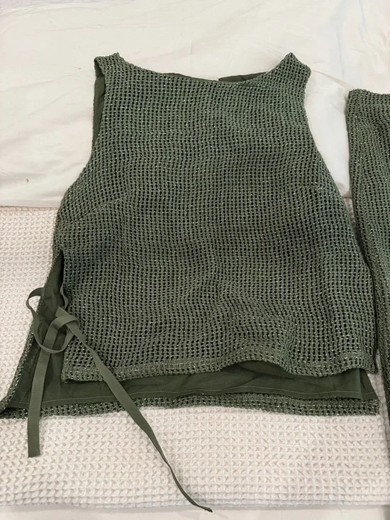 Olive Green Knit Maxi Skirt - Women's Summer Crochet Style - Picture 2 of 3